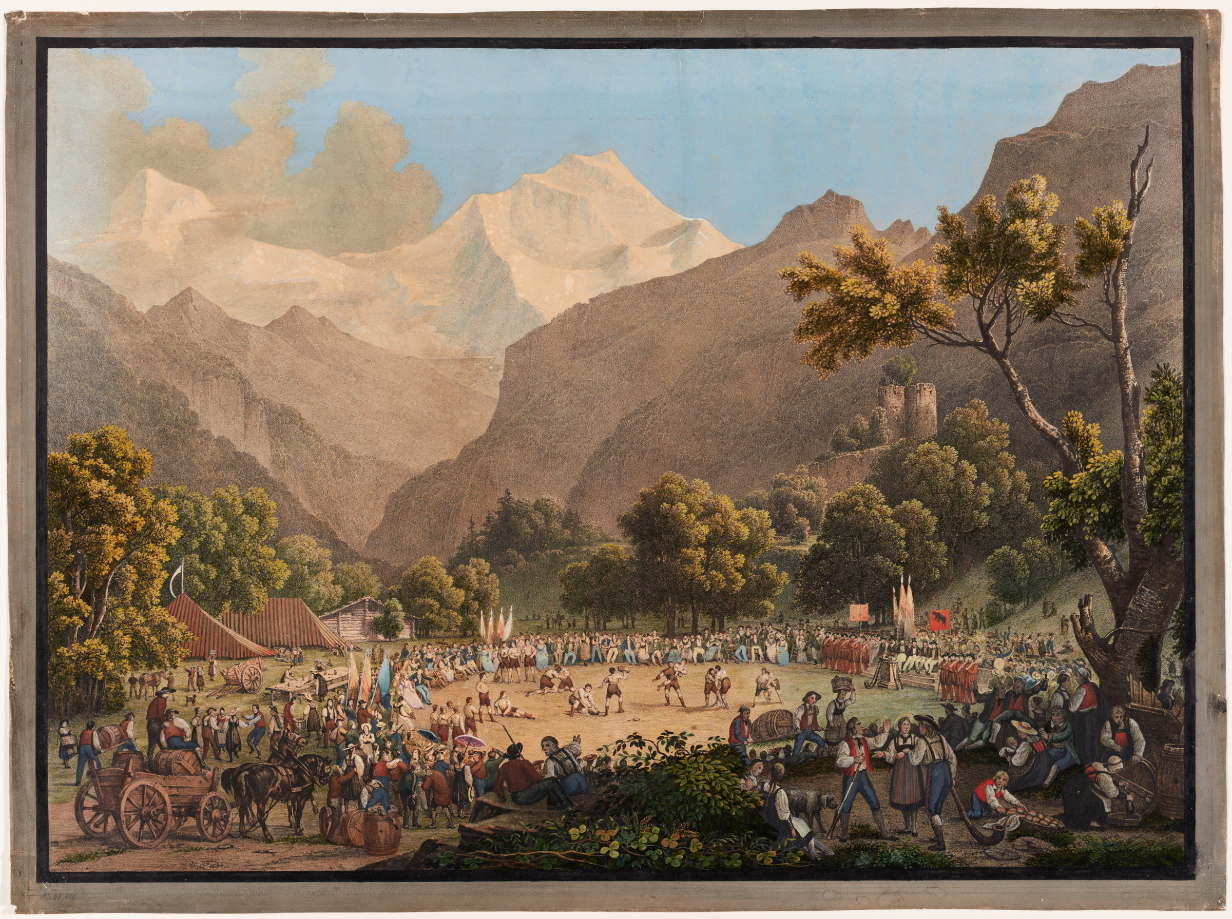 Sito della festa di Unspunnen del 17 agosto 1808; sullo sfondo la rovina di Unspunnen