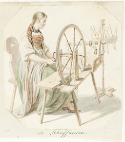 Fileuse à son rouet, en costume de Schaffhouse