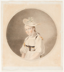 Figure féminine à mi-corps, portrait d’Elisabeth Grossmann, guide touristique, batelière sur le trajet de Brienz aux chutes de Giessbach, portrait identique au transparent